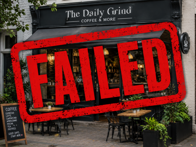 cafe with a huge failed stamp