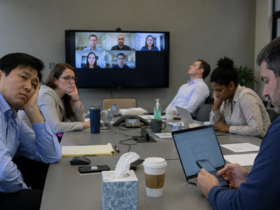 people in meeting falling asleep