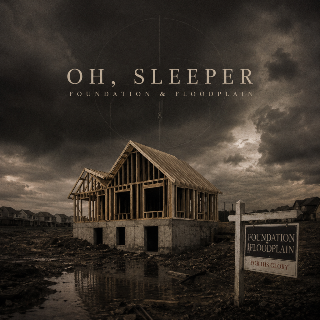 Oh Sleeper parody album artwork showing an unfinished house frame under storm clouds