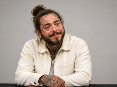 Satirical image of Post Malone preparing a Pre Malone rebrand on a porch.
